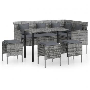 Conjunto de sofá en L de 5 piezas con cojines de resina trenzada gris