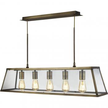 Farol colgante Voyager de acero en latón envejecido, con capacidad para 5 bombillas y un diámetro de 50 cm