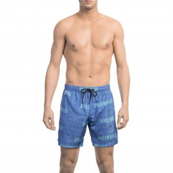 Bikkembergs Blue Polyester Swimwear - M, Beachwear, female, Size: M, Blue All-over Print Swim Shorts