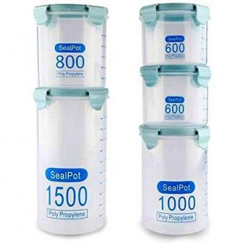 Aitsite 5Pcs Jarras Almacenamiento Plástico con Cierre Juegos de Recipientes Herméticos Tapas Transparentes - Sin BPA Juego Envases con Escala para Cocina o Restaurante de Uso Doméstico