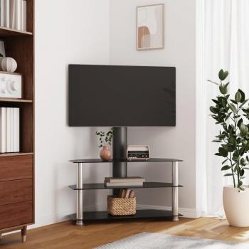 Mueble TV esquina 3 niveles para 32-70 pulgadas vidaXL, dimensiones 90 x 40 x 110 cm, color negro plateado, diseño moderno para salón