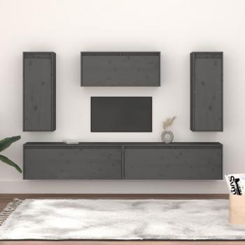 Muebles de soporte de TV 5 piezas de madera maciza de pino gris
