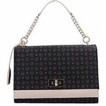 Bolso mujer Polini a mano/bandolera mod. Tapacubos PVC negro estampado/piel marfil BS18PO27