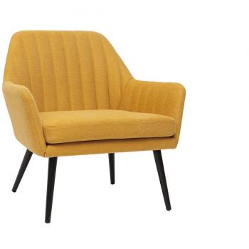 Sillón moderno de tela efecto aterciopelado texturizado amarillo mostaza y metal negro Gaston