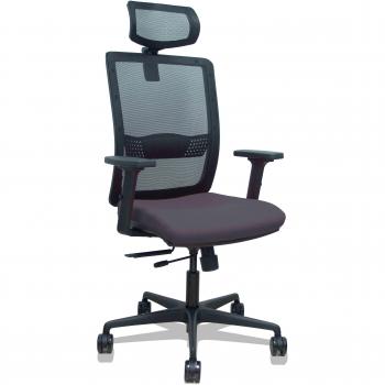 Silla Haches Traslack Malla Negra Asiento Bali Gris Oscuro Brazos 2D Ruedas 65mm Cabecero Regulable