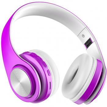 Auriculares inalámbricos Bluetooth, Headphones Plegables con Micrófono, Deportivos Estéreo HiFi Bajos Profundos Compatible con Smartphones, Tabletas, Computadoras, TV/PC de MeihuaTu-Morado y Blanco
