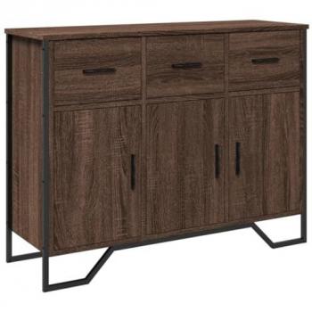 Aparador de madera de roble marrón multicapa con patas de metal, dimensiones 97x32,5x74,5 cm