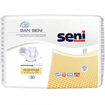 SENI San Normal Adult Incontinence Pads - 1-Layer, White, Tear-Resistant, 33 x 39 cm, Pack of 30