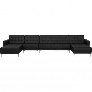 Sofá cama modular en forma de U de piel sintética negra para 6 personas con chaise longues Aberdeen