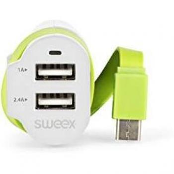 NEDIS Ch024Wh Cargador de Coche 3-Salidas 6 a 2 X USB/USB-C, Blanco/Verde
