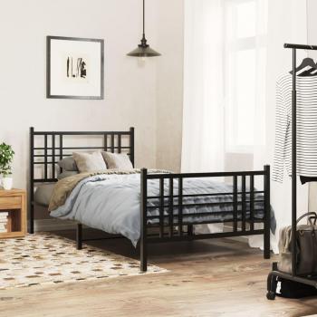 Cama Estructura de Metal Negro con Cabecero y Pediera 90x200 cm