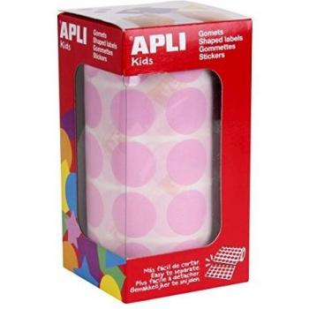 APLI Kids - Rollo de gomets redondos 20 mm, color rosa