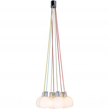 Lámpara Colgante Rainbow Bowl, 7 Focos E14, Pantallas Blancas, Metal/Glass, Cromado/Blanco/Multicolor, 120cm