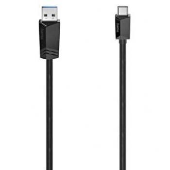 Cable USB - Hama 00200657, Conexión USB-A a USB-C de 1 metro, Velocidad de transferencia de 10 Gbit/s, Color Negro