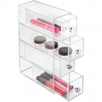 InterDesign Drawers Cosmetic Organiser, Makeup Storage Drawers with 4 Drawers, Plastic, Clear