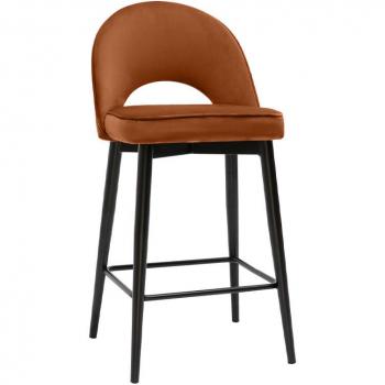Taburete de cocina Bellerose de diseño en terciopelo terracota y metal, altura 69 cm
