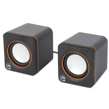 Manhattan 2600 Series USB Speakers for PC and Laptop - Black/Orange, 6W Total Power, Integrated Volume Control