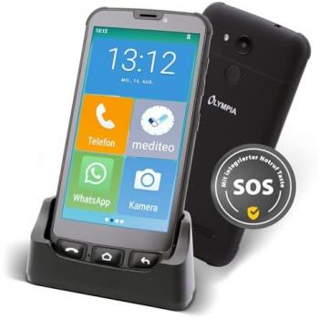 Smartphone Senior Olympia Neo Mini 5 - Pantalla Extragroße, Botón de Emergencia, Compatible con Audífonos, Whatsapp y Mediteo Preinstalados, Teléfono Móvil para Personas Mayores sin Contrato