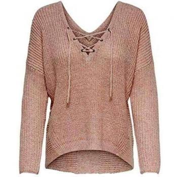 Only Onlpeyton L/s Lace Up Pullover Knt Noos suéter, Rosa