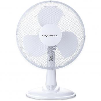 Aigostar Louis 33JTN - Ventilador de mesa de 3 velocidades, diámetro 30,5 cm, potencia 40 W, oscilación de 80 grados. Altura 50 cm, ligero 2,2 kg, color blanco. Diseño exclusivo.