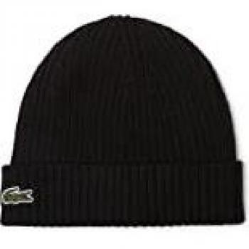 Lacoste Men's Black Ribbed Beanie - One Size
