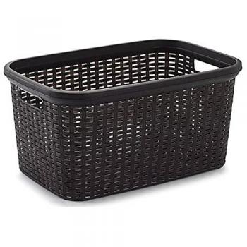 Cesta de Ropa de Plástico Simulando Mimbre, 35 Litros, 53x36x26 cm