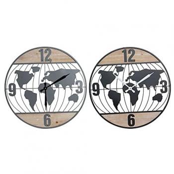 Reloj de Pared DKD Home Decor Negro Gris Hierro 60 x 4,5 x 60 cm Madera MDF Mapamundi (2 Unidades)