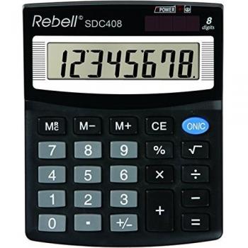 Calculadora de escritorio Rebell SDC 408 - 8 dígitos, color negro, alimentación por batería y solar