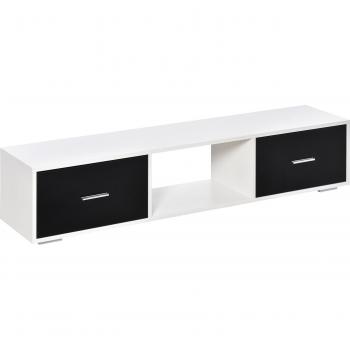 HOMCOM Mueble de TV Estilo Moderno para Televisores hasta 60 con 2 Cajones y Compartimento Abierto 140x30x32 cm Blanco y Negro