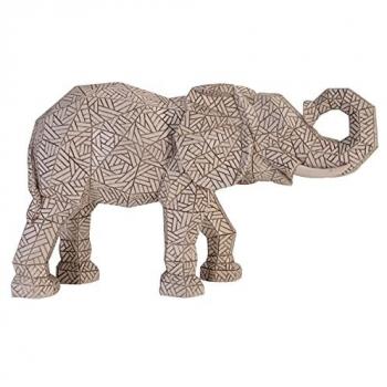 Figura Decorativa de Elefante Plateado de Resina con Diseño Geométrico 21x12x35 cm