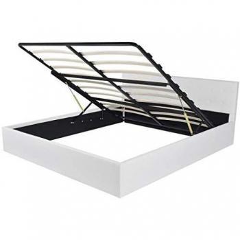 vidaXL Cama hidráulica con depósito 180 cm cuero artificial blanco
