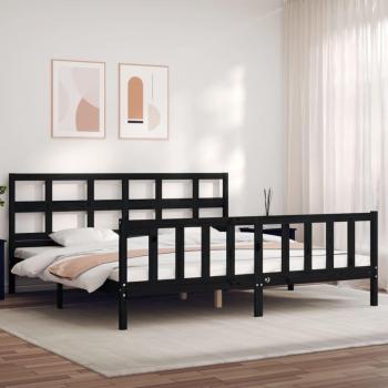 Cama de madera maciza con cabecero negro 200x200 cm