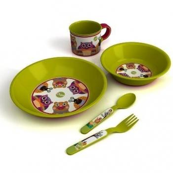 Patrón Little Helper Vaya juego de vajilla para Niños Búho de silicona suave Escargot / Bear Verde Multi 6m