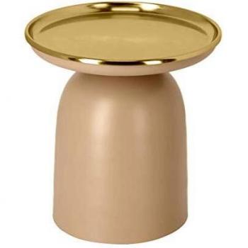 Kave Home - Mesa Auxiliar Neiva Redonda Ø 38 cm metálica con sobre Dorado y Base en Rosa