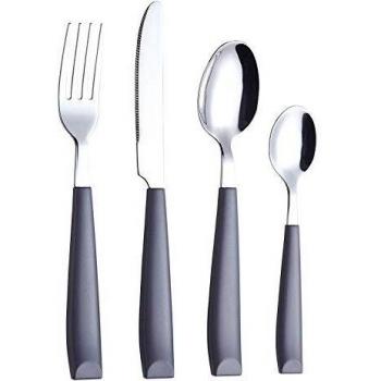 EXZACT Cubertería 16 Piezas Acero inoxidable con mangos anchos de plástico - 4 x cena tenedors, 4 x cuchillos, 4 x cucharas cena, 4 x cucharaditas - Servicio para 4 - WF232W