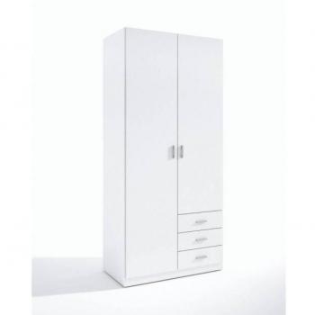 Armario juvenil Roma 2 puertas y 3 cajones color blanco, dimensiones 216x100x53 cm