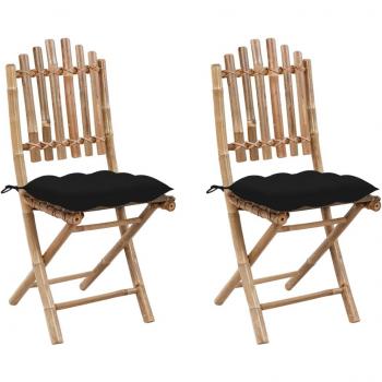 Folding Bamboo Garden Chairs with Cushions - Set of 2
