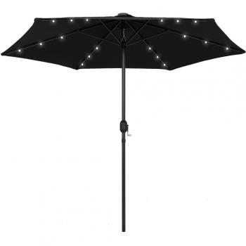 Sombrilla con luces LED y palo de aluminio negro 270 cm
