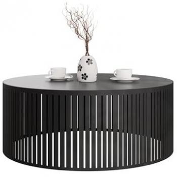 Mesa de centro redonda Oswego 122, aglomerado laminado, negro, diámetro 75cm, altura 30cm