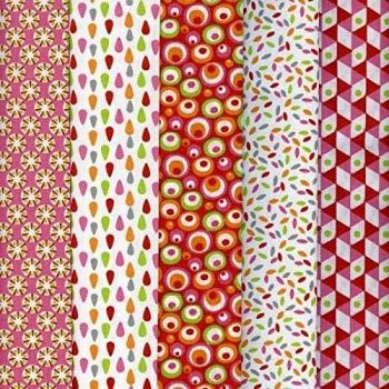 Textiles français Stoffpak Bundle de Telas - 5 Telas: Rosa y Rojo con anís, Naranja, Gris y Blanco - colección de Telas ‘soñar con Colores’ | 100% algodón | 50 cm x 40 cm