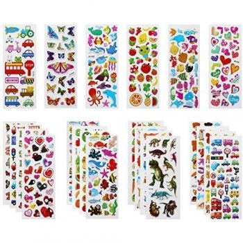 Vicloon Pegatinas para Niños 500+ 3D Puffy Pegatinas, 22 Hojas Variedad de Pegatinas para Regalos Gratificantes Scrapbooking Que Incluye Animales, Peces, Dinosaurios, Números, Frutas, Aviones y Más