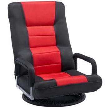 360° Rotating Floor Chair with Armrests, 6 Adjustable Positions Folding Backrest and Lumbar Support, Reclining Sofa for TV and Reading - Red/Black