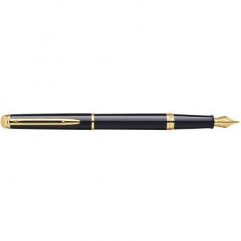 Pluma Estilográfica Waterman Hémisphère Laca Negra G.C. (M) con Tinta Azul en Caja de Regalo