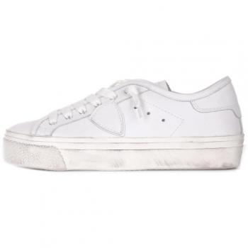 Philippe Model Women's White Low Top Sneakers with Distressed Rubber Sole