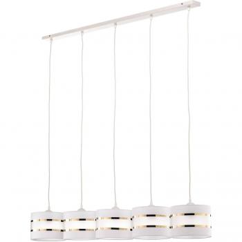 Lámpara colgante lineal Helen blanco-oro 5 luces, barra recta de 115 cm, acabado en blanco y dorado