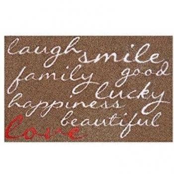 Alfombrilla LifeStyle 100505 Risas con amor, felpudo antideslizante y lavable, ideal para la entrada, el armario o la cocina, 40 x 60 cm, marrón / rosa