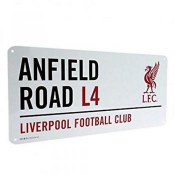 Placa de calle de metal oficial del Liverpool FC en color blanco, rojo y negro, tamaño único