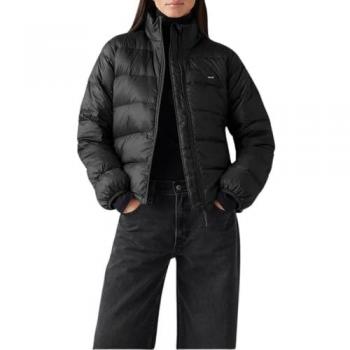 Levi's - Plumífero corto para mujer Polly Packable negro con cierre de cremallera y manga larga