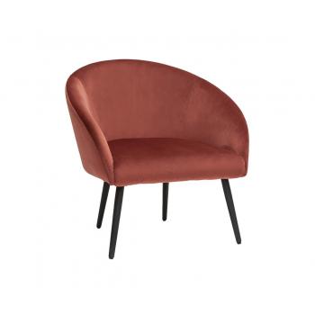 Sillón moderno de terciopelo rojo terracota con patas de metal negro OLIVIA
