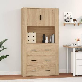 Aparador Alto Sonoma de Madera Contrachapada con Puertas y Cajones para Almacenaje Moderno
